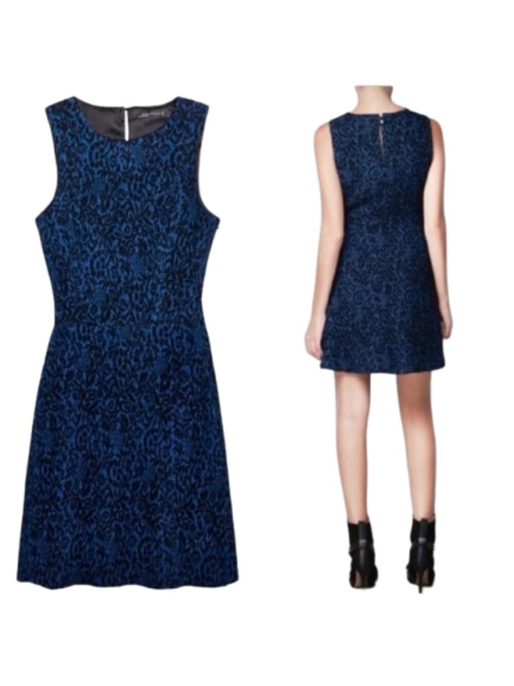 Zara Embroidered Blue Brocade Sheath Dress